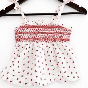 GAP White & Red Strawberry Smocked Tank Top